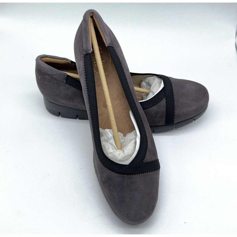 Clarks Artisan Nubuck Leather Slip On Shoes Daelyn Hill Purple Grey Platform 9 M - Picture 1 of 12